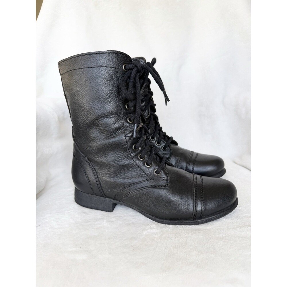Steve Madden Women's Troopa Boot 7.5 Combat Black Leather LaceUp Whimsygoth Punk